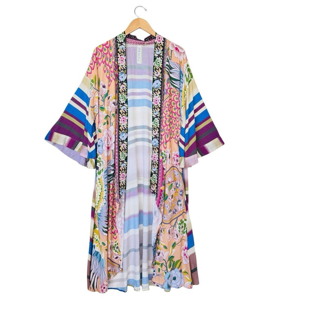 Aratta Silent Journey Women Kimono Duster Floral Striped Boho Hippie Gypsy Indie